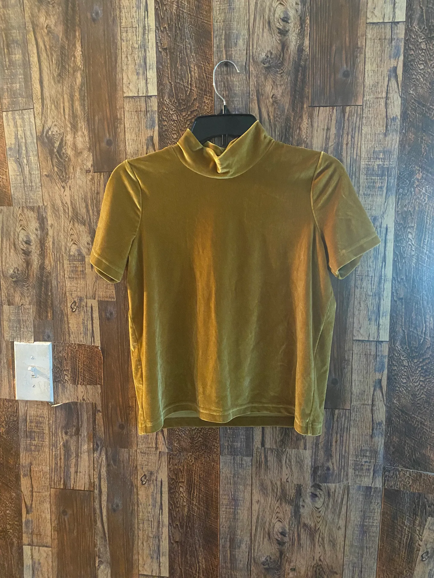 Velvet Short Sleeve Top | Size XS (mustard color) - Image 2