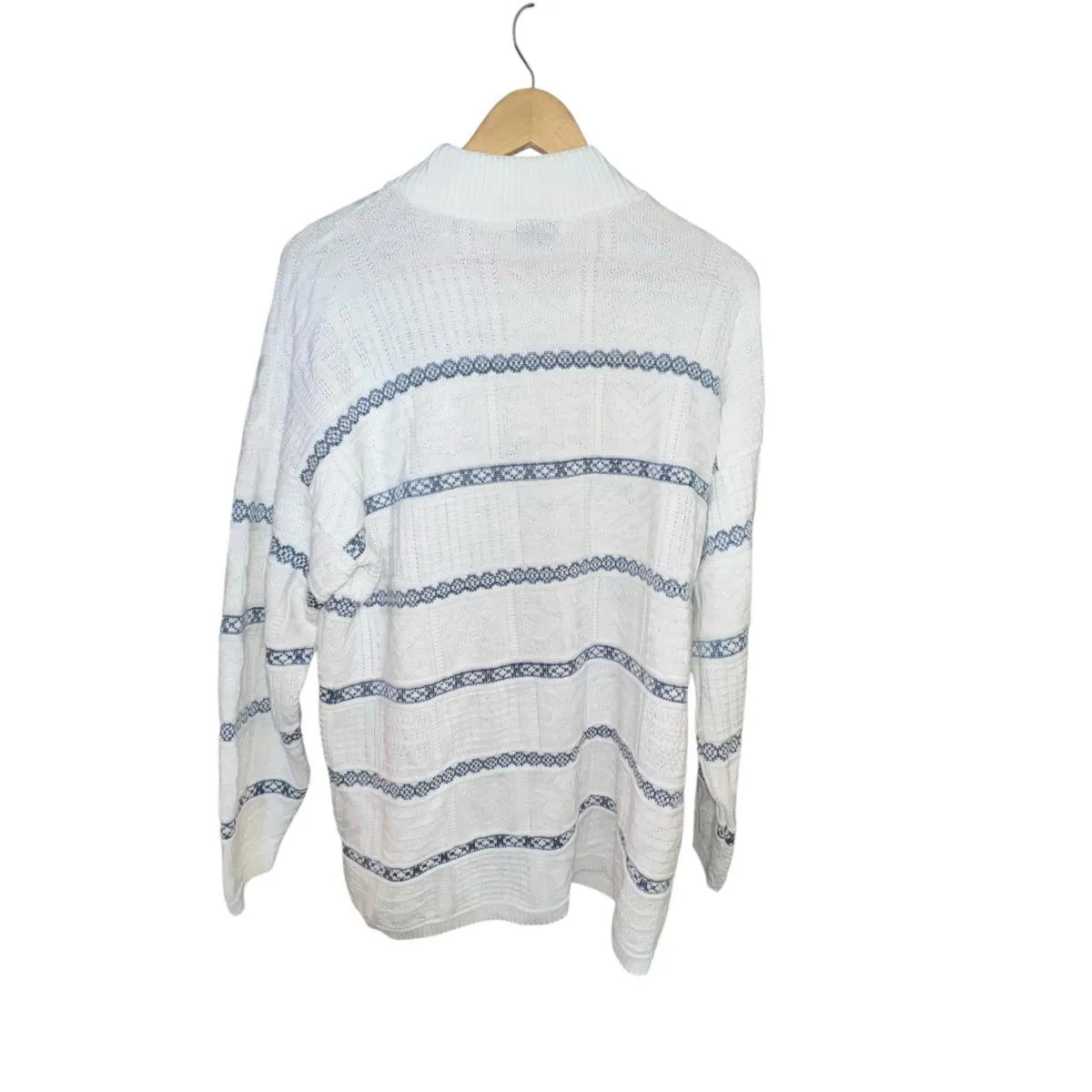 VTG 1980s Spunky Sweater White Blue Knit Mock Neck Made in USA Retro Women’s XL - Image 2
