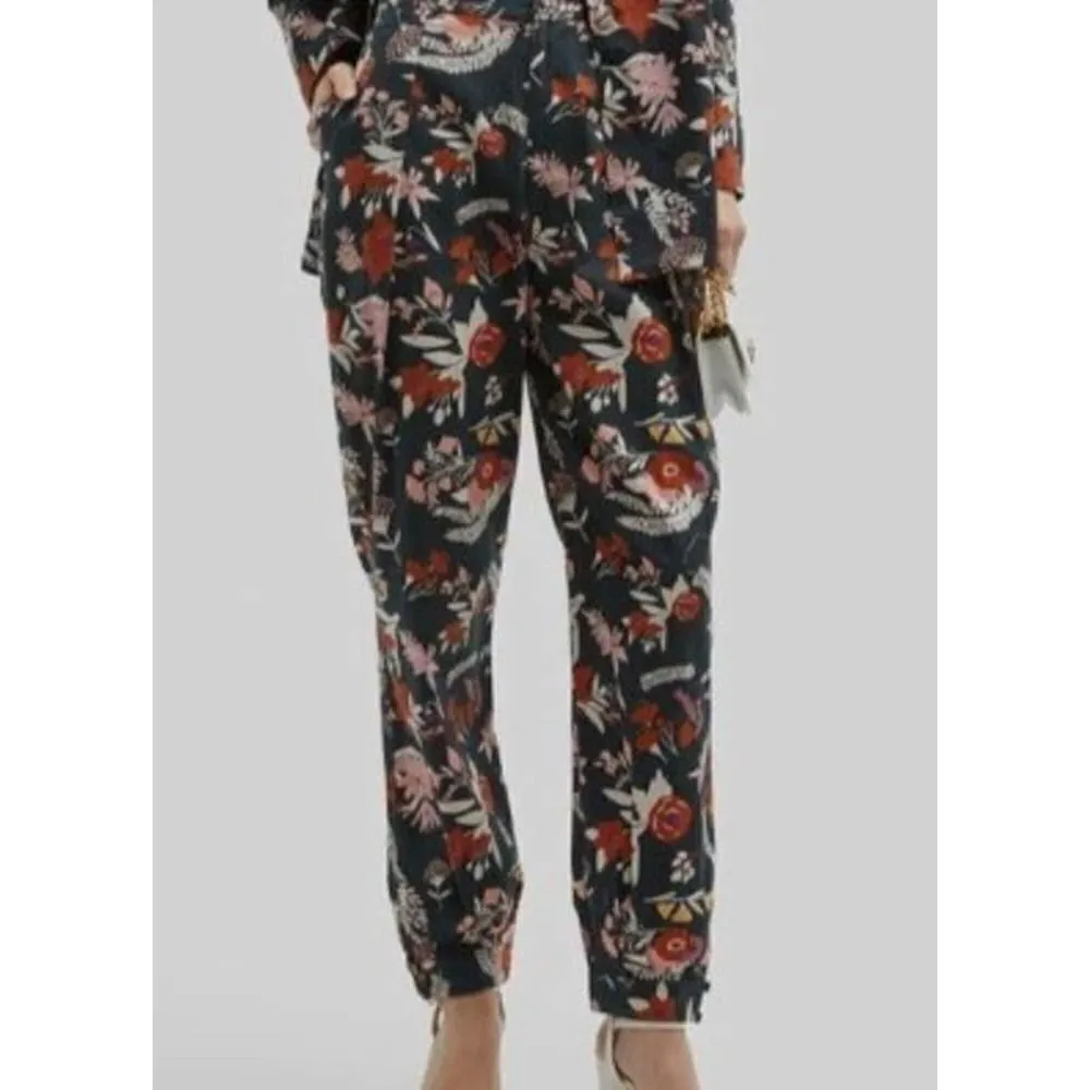 NWT Carolina K Alicia Floral High Waisted Gaucho Pants Sz. S Black - Image 2