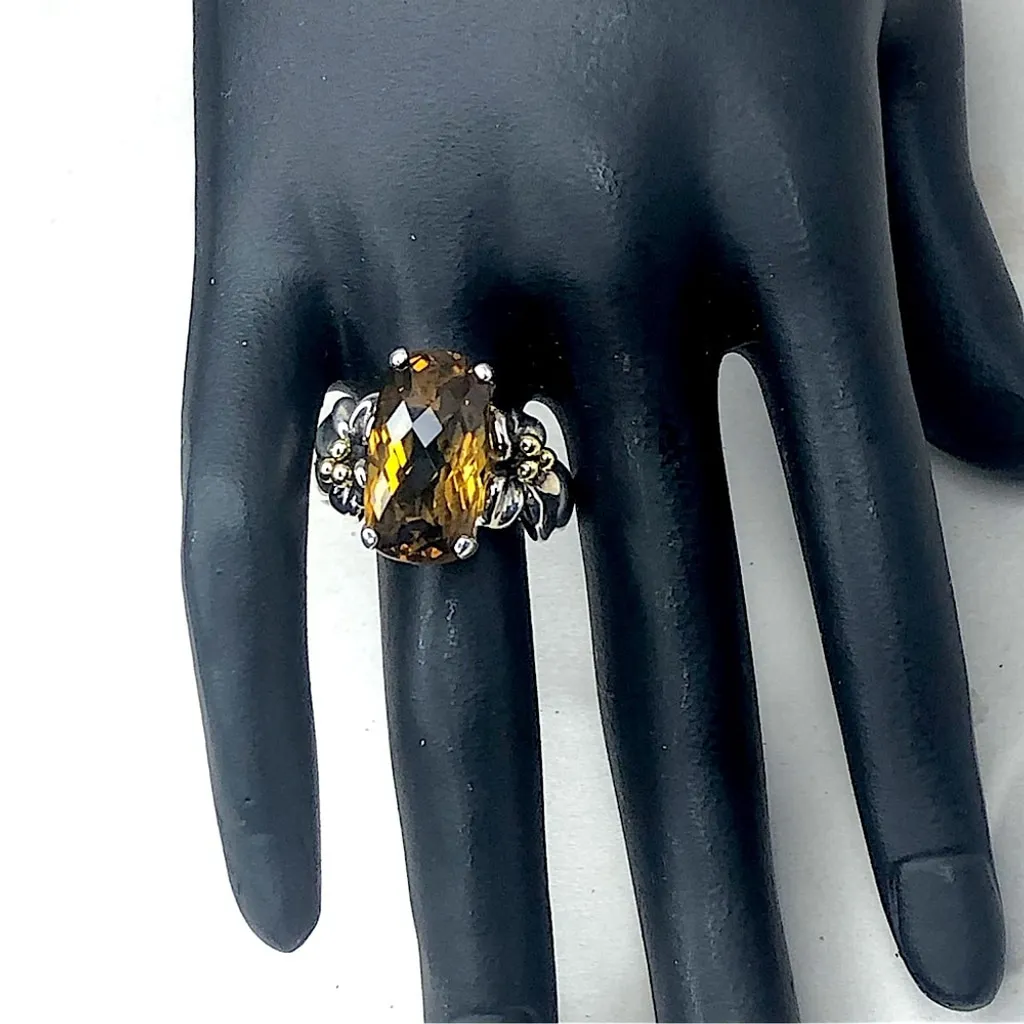 ANN KING Whiskey Topaz Floral 18k Yellow Gold 925 Sterling Silver Ring - Image 3