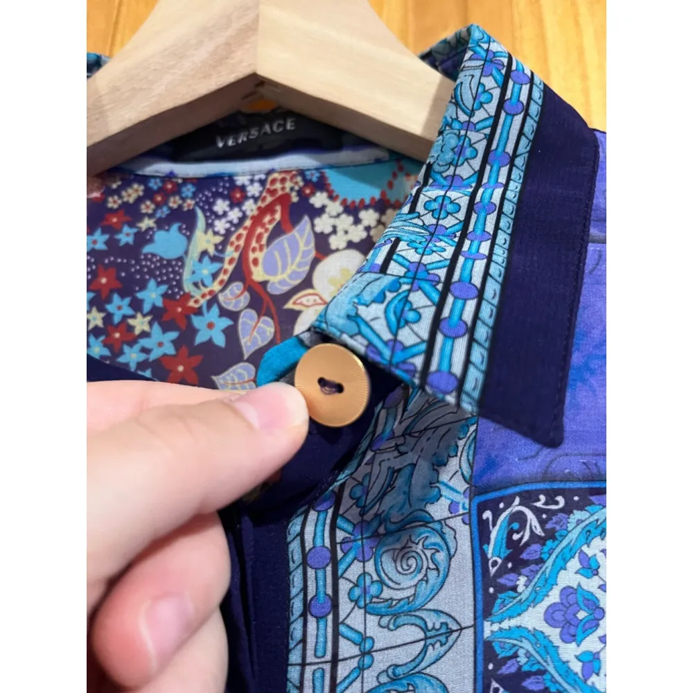 Women’s Versace Art To Wear Floral Geometric Patchwork Silk Button Down - Image 2