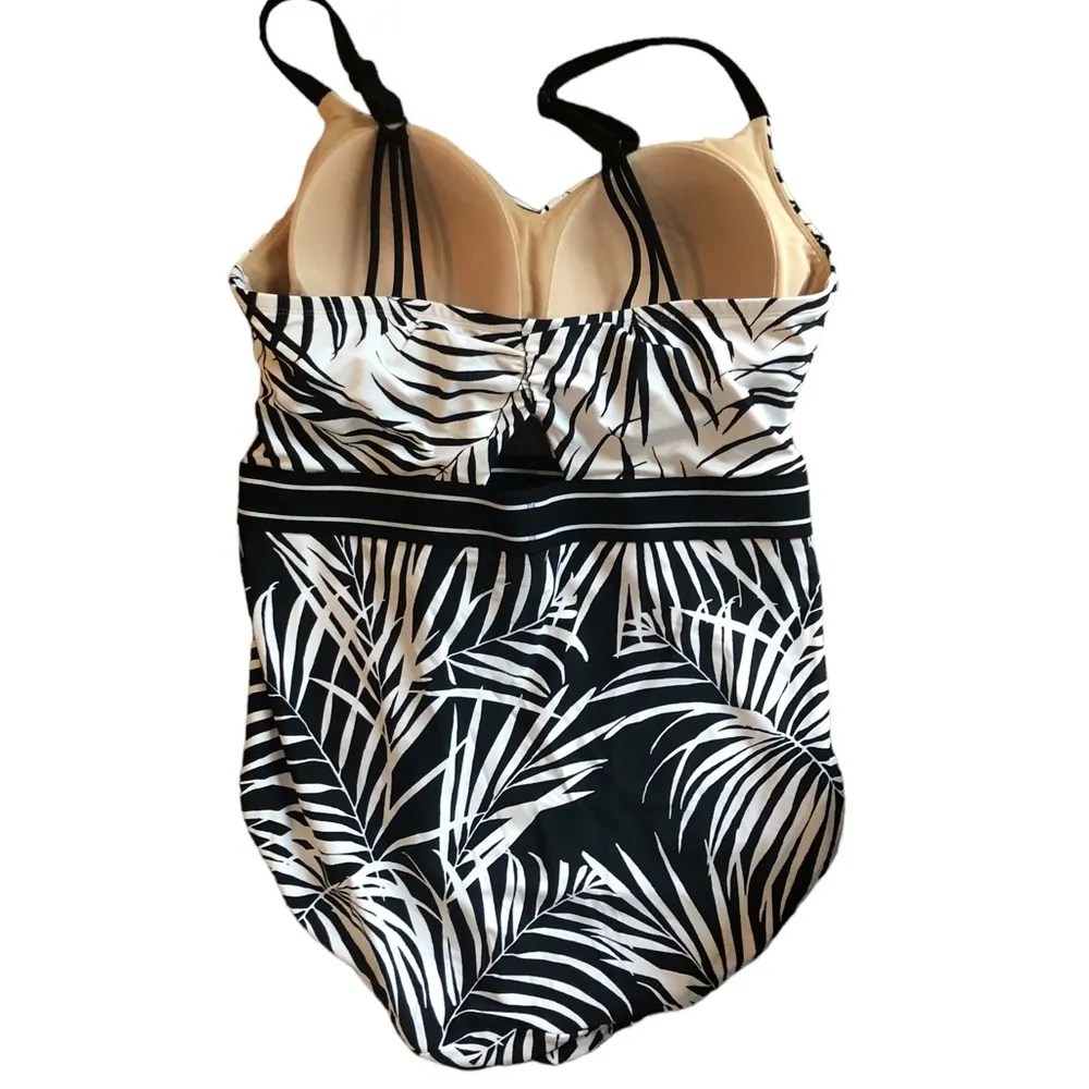 Cacique Swim Black White Palm One Piece Swimsuit 18 Cut~Out Padded Bra Summer - Image 7