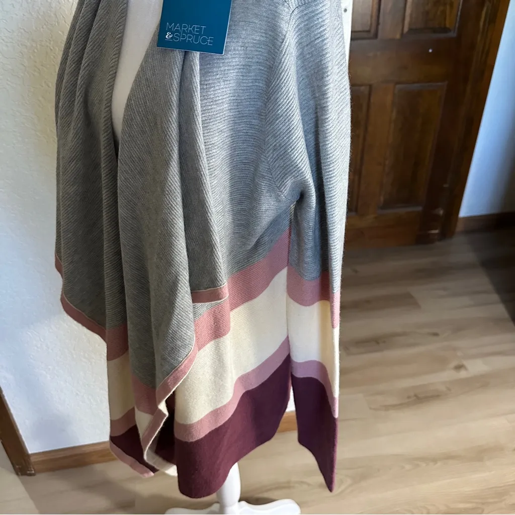 Market & Spruce Medium Celesta Color Block Stripe Waterfall Cardigan Open - Image 6