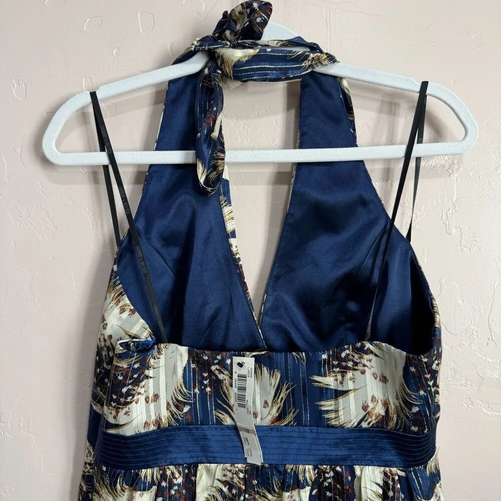NWT LAUNDRY by Shelli Segal Blue and Metallic Gold Halter Dress  Sz 12 - Image 5