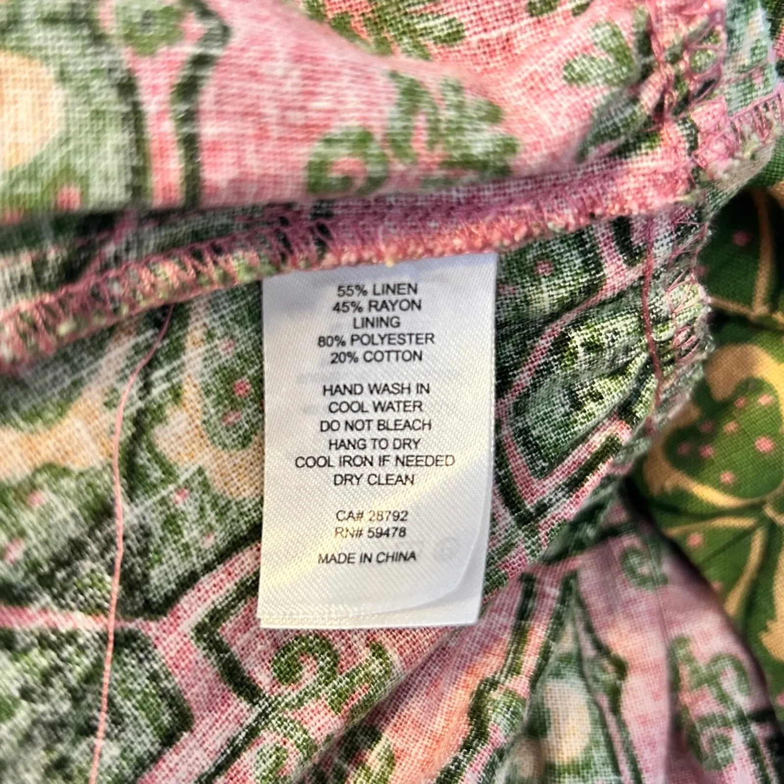 House of Harlow 1960 Pink Green Linen Blend Tie Back Tiered Dress L - Image 6