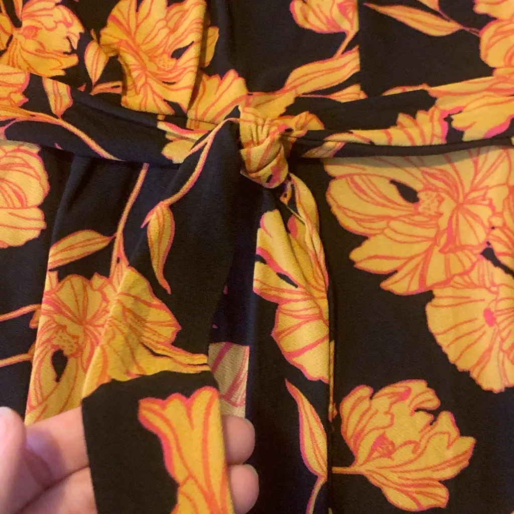 Apt.9 Dress XL Black Orange Pink V-neck Belted Pockets A-line Flare Mini - Image 3