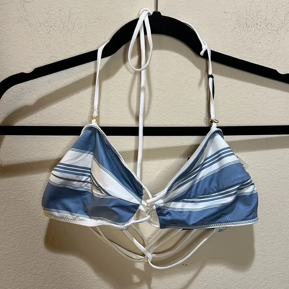 Chaser Strappy Bandeau Blue and White Striped Bikini Top Size M - Image 3