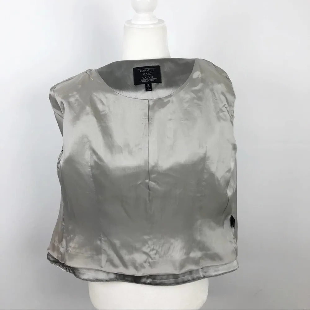Carmen Marc Valvo Silver Zip Front Shirred Party Cocktail Wedding Jacket Sz 12 - Image 14