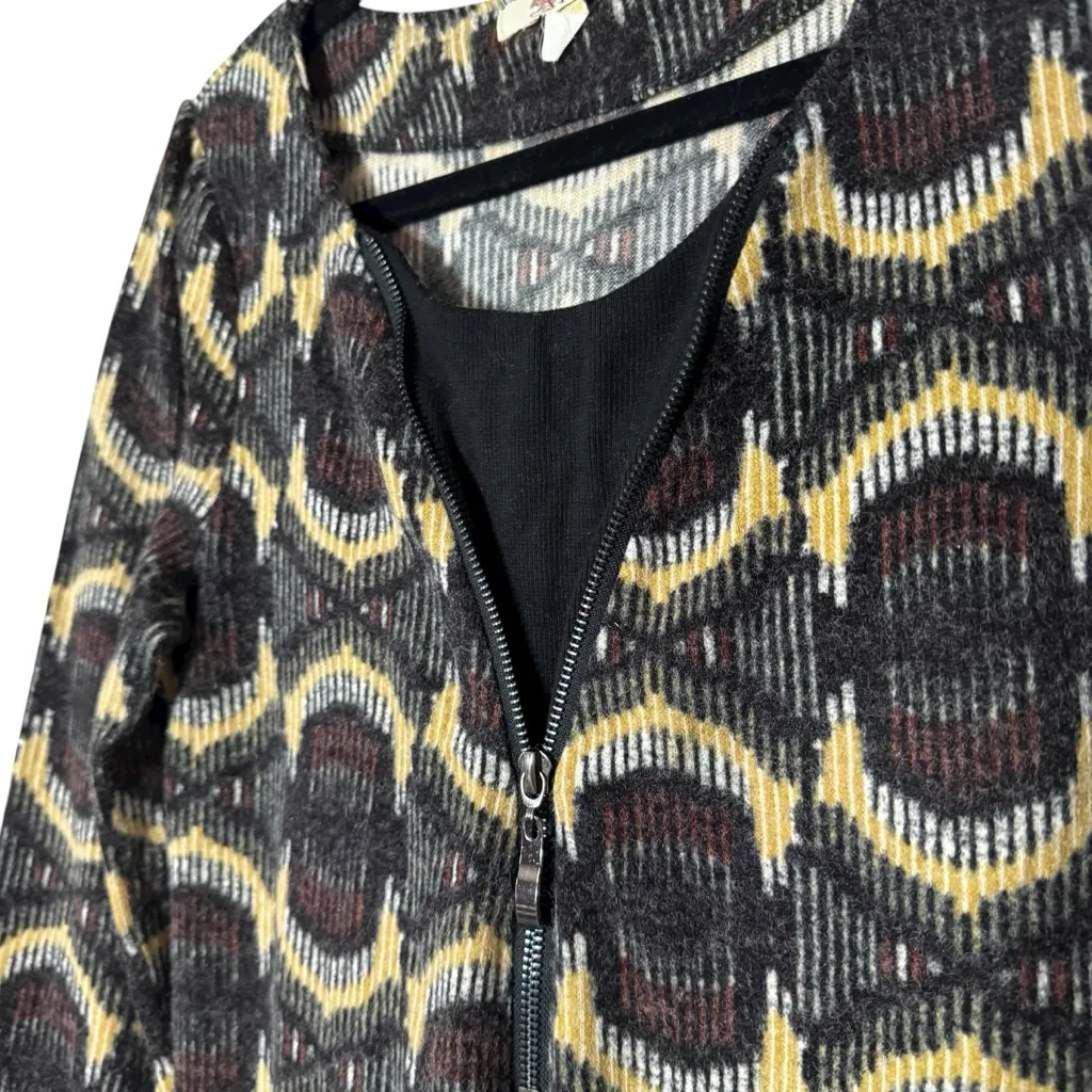 Anthropologie Aryeh Geometric 1/4 Zip Warmer Sweater Dress Tan Gray Black Medium - Image 4