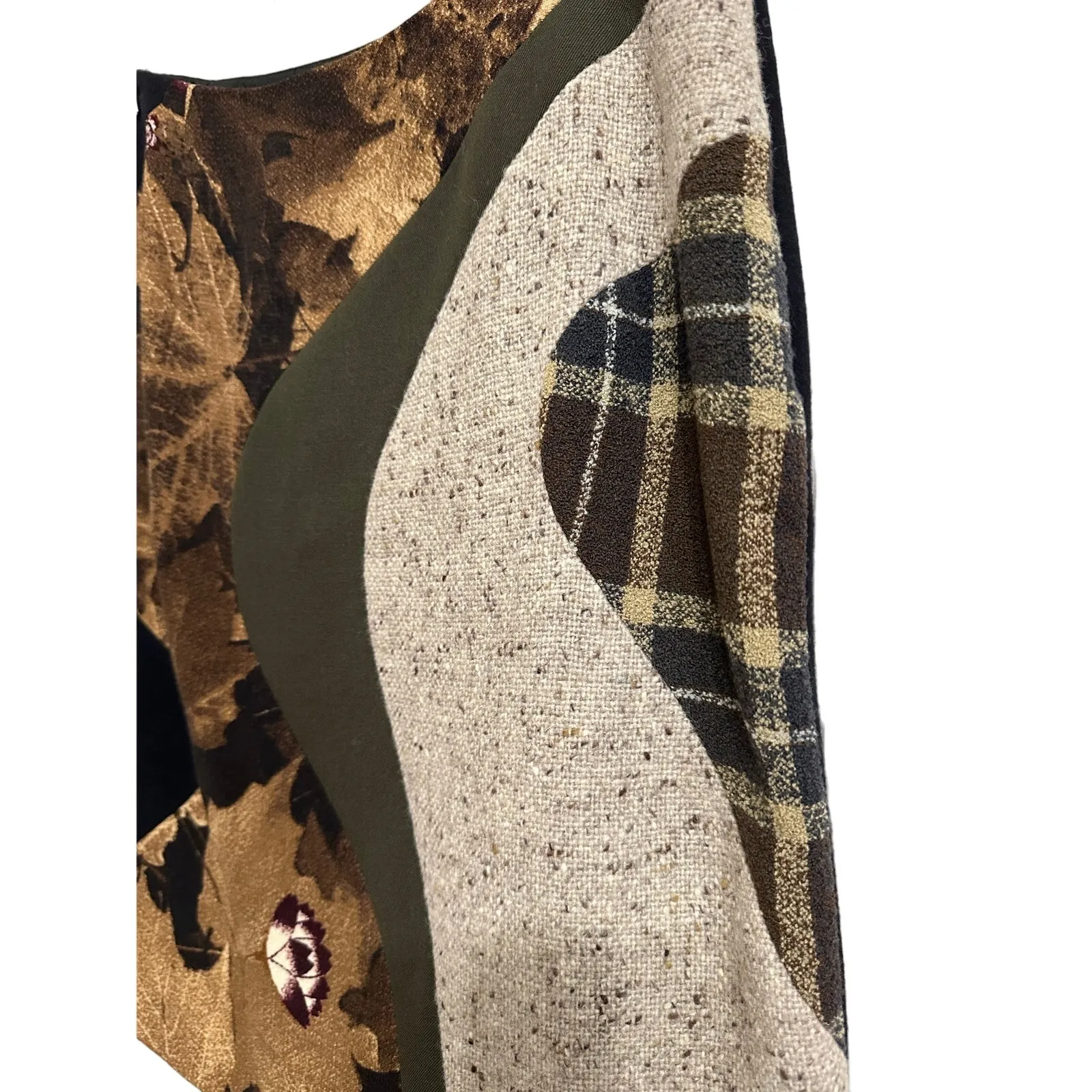 Moschino Couture vintage women's wool‎ silk multi print plaid leaves skirt 10 - Image 2