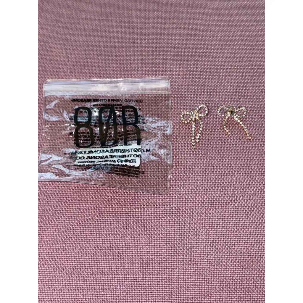 8 Other Reasons Ribbon Earrings in Gold One Size New Womens Crystal Bows - Image 3