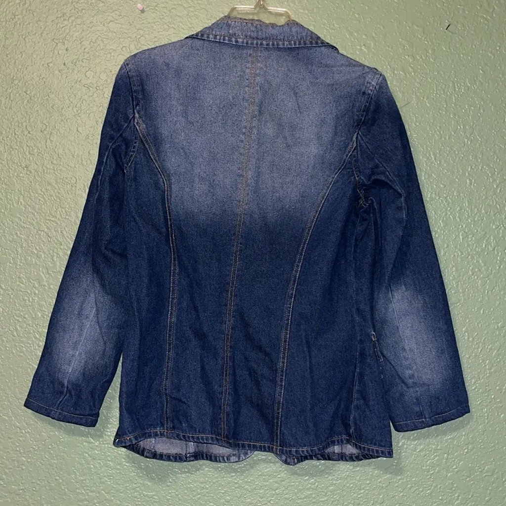Stylish Vintage Denim Jacket with Embellishments rhinestone buttons Blue Size L - Image 6