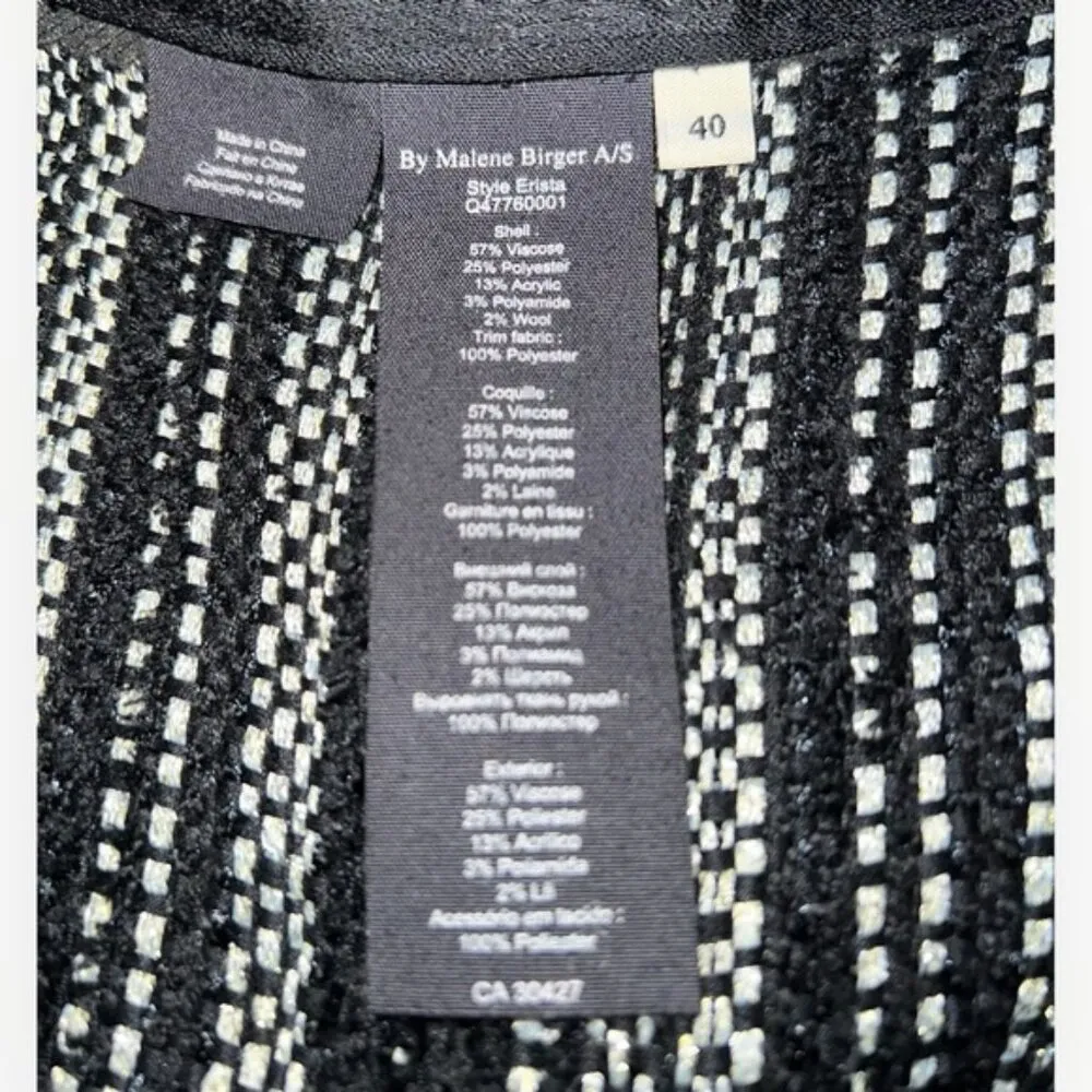 Malene Birger Erista Tweed channel pocket black white loose fit Jacket blazer L Size L - Image 6