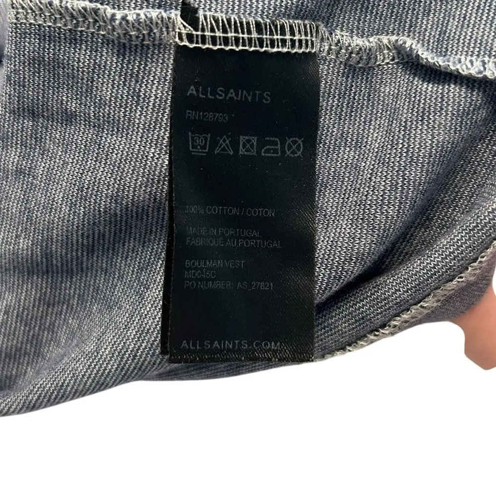 All Saints Women’s L Racerback Tank Top Blue Stripe 100% Cotton Basic‎ Fisherman - Image 3