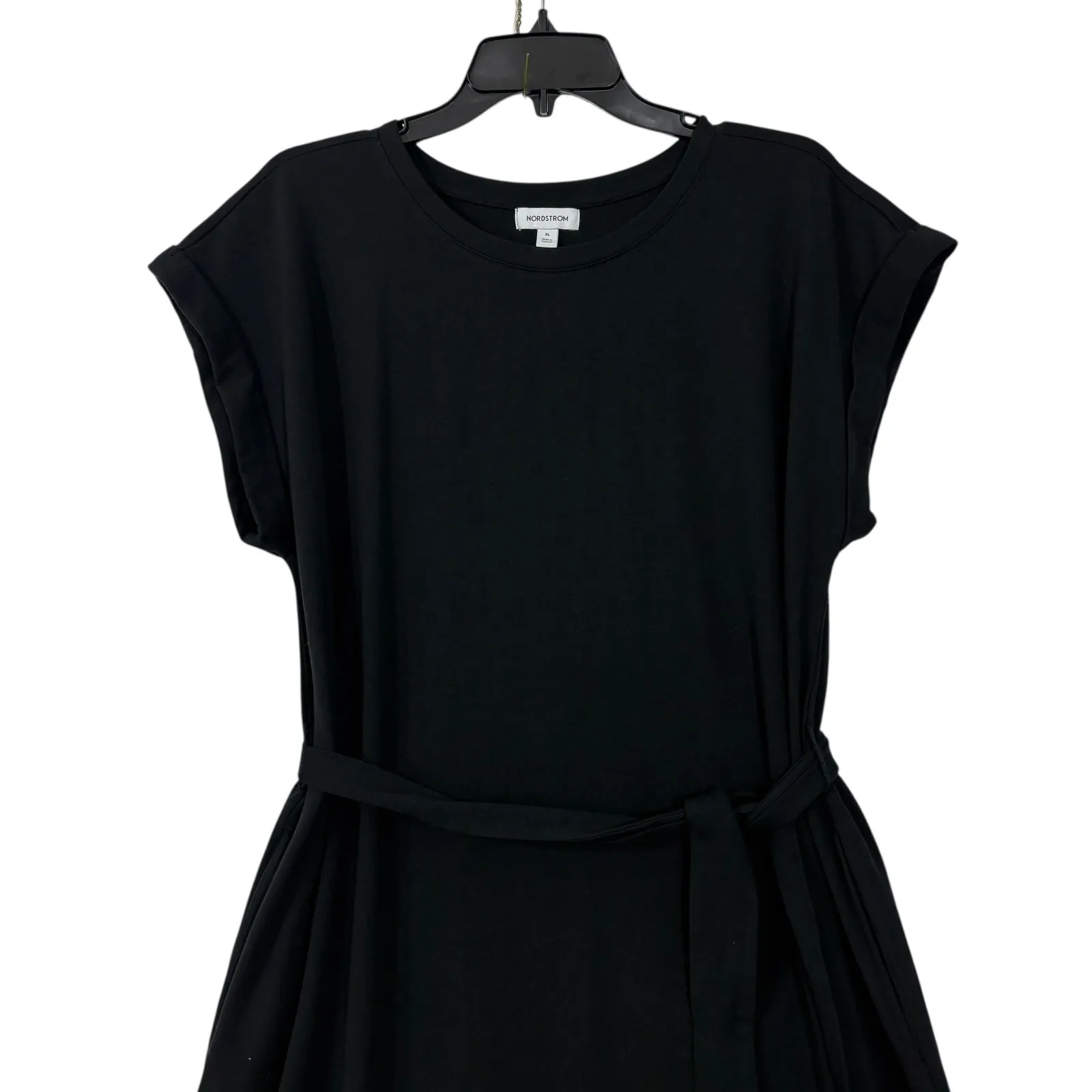 Nordstrom Black Cap Sleeve Midi Dress Belted Casual Everyday Women XL - Image 4