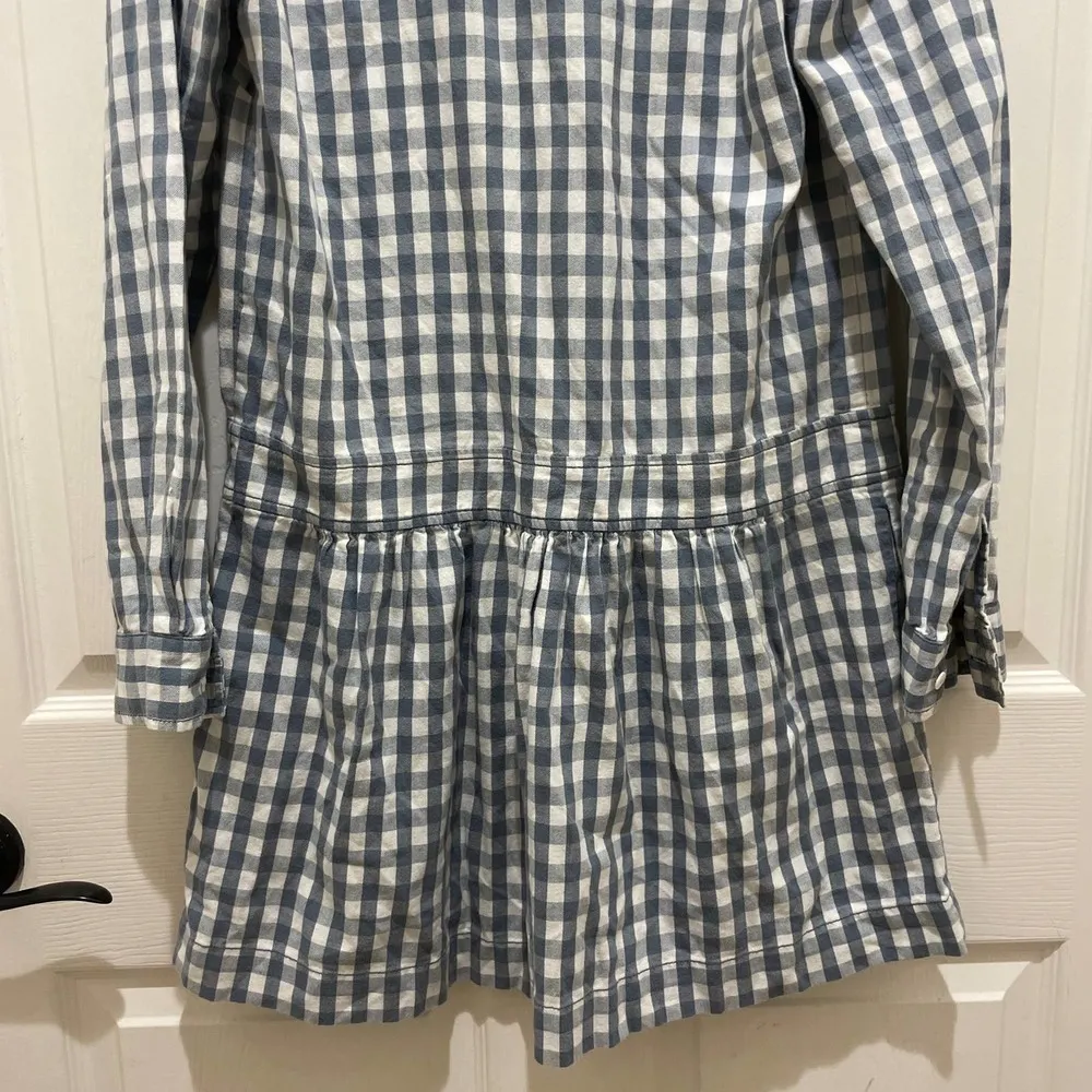 J.Crew Blue & White Checkered Long Sleeve Drop Waist Mini Dress - Image 5