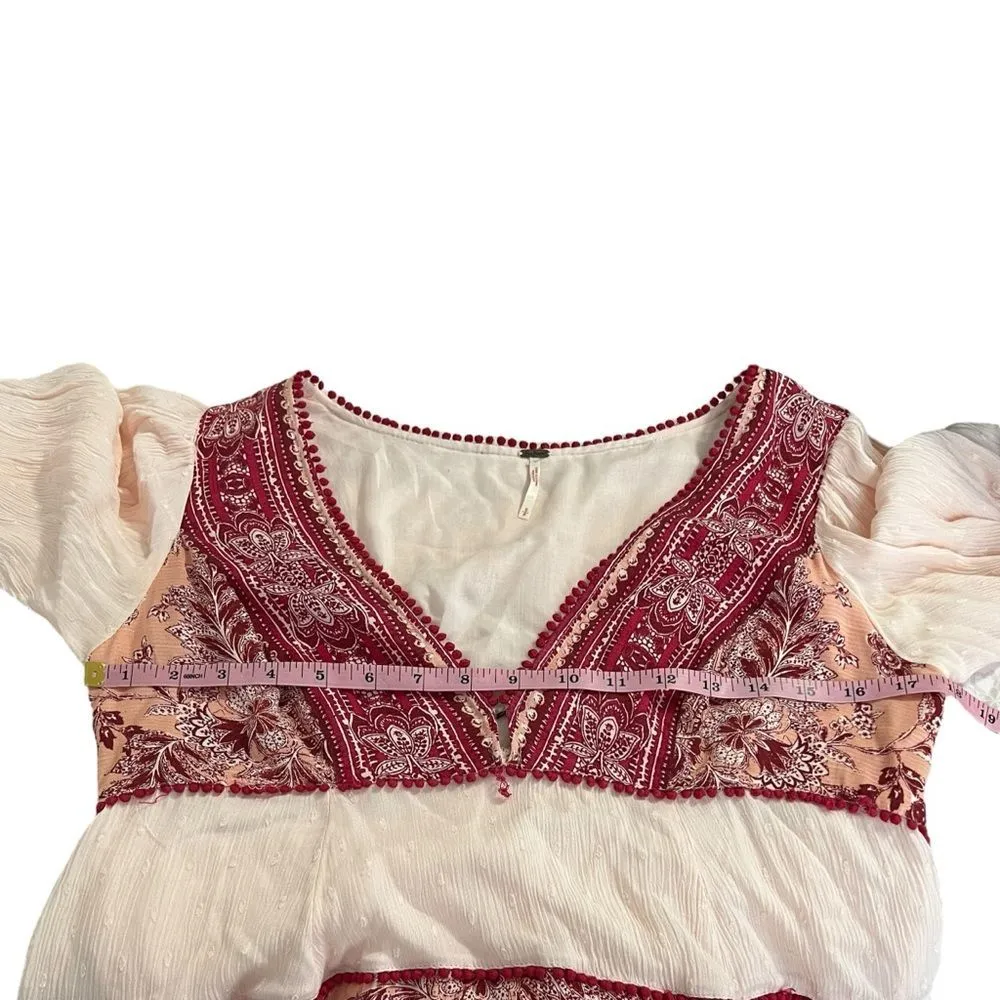 Free Peope My Love Balloon Sleeve Mixed Print V Neck Long  Sleeve Small - Image 7