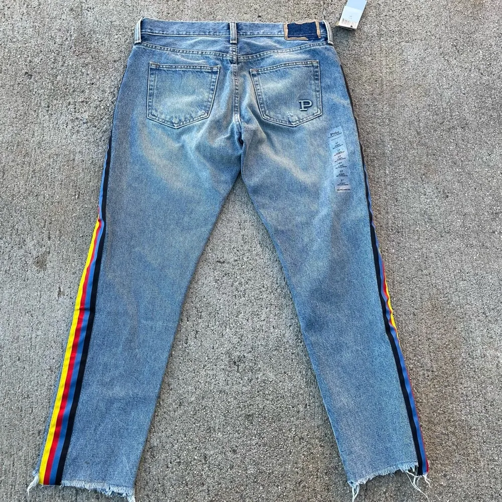 Polo Ralph Lauren The Avery Side Tape Stripe Frayed Hem Boyfriend Jeans size 27 - Image 4