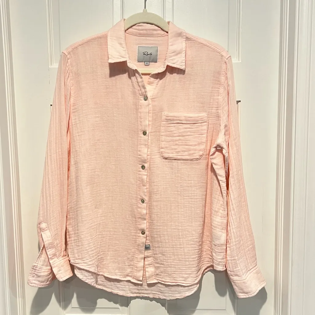 Rails Ellis Top Petal Cotton Gauze Button Down Shirt Small Pastel Pink Revolve - Image 3