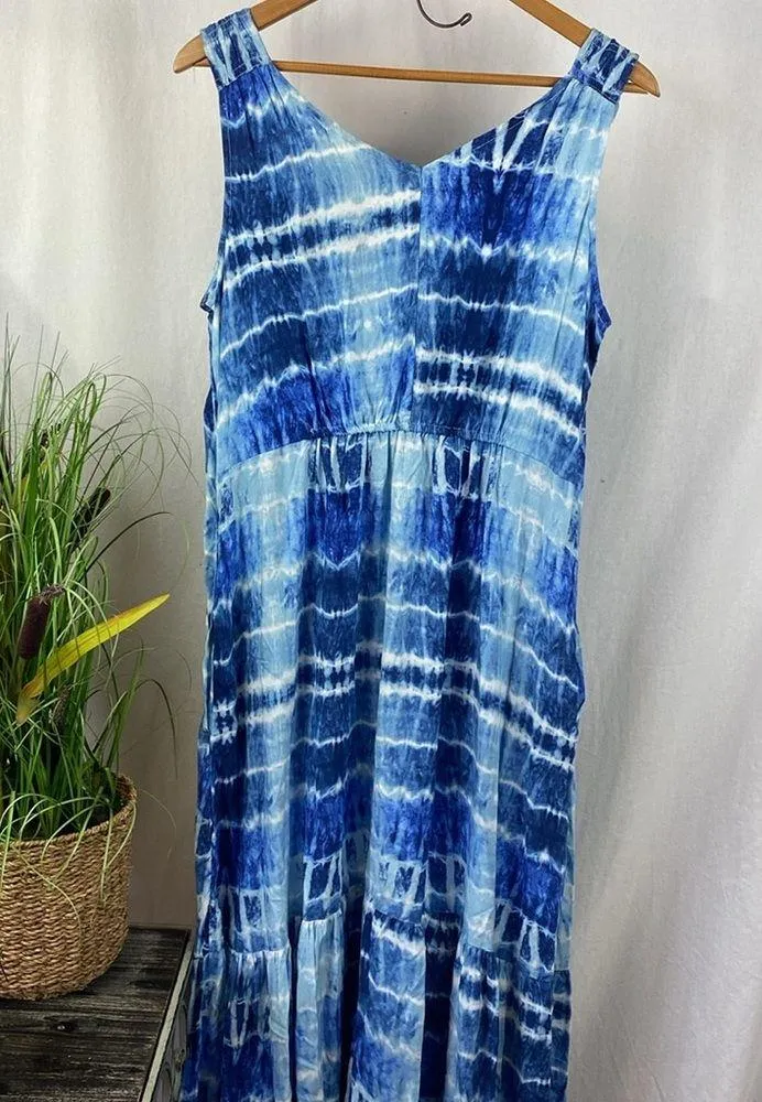Beach Lunch Lounge Fressia Blue & White Tie Dye Sleeveless Long Maxi Dress NEW L - Image 2