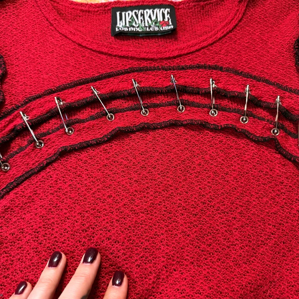RARE Vintage Y2K Lip Service Goth Punk Safety Pin Top Size Small - Image 8