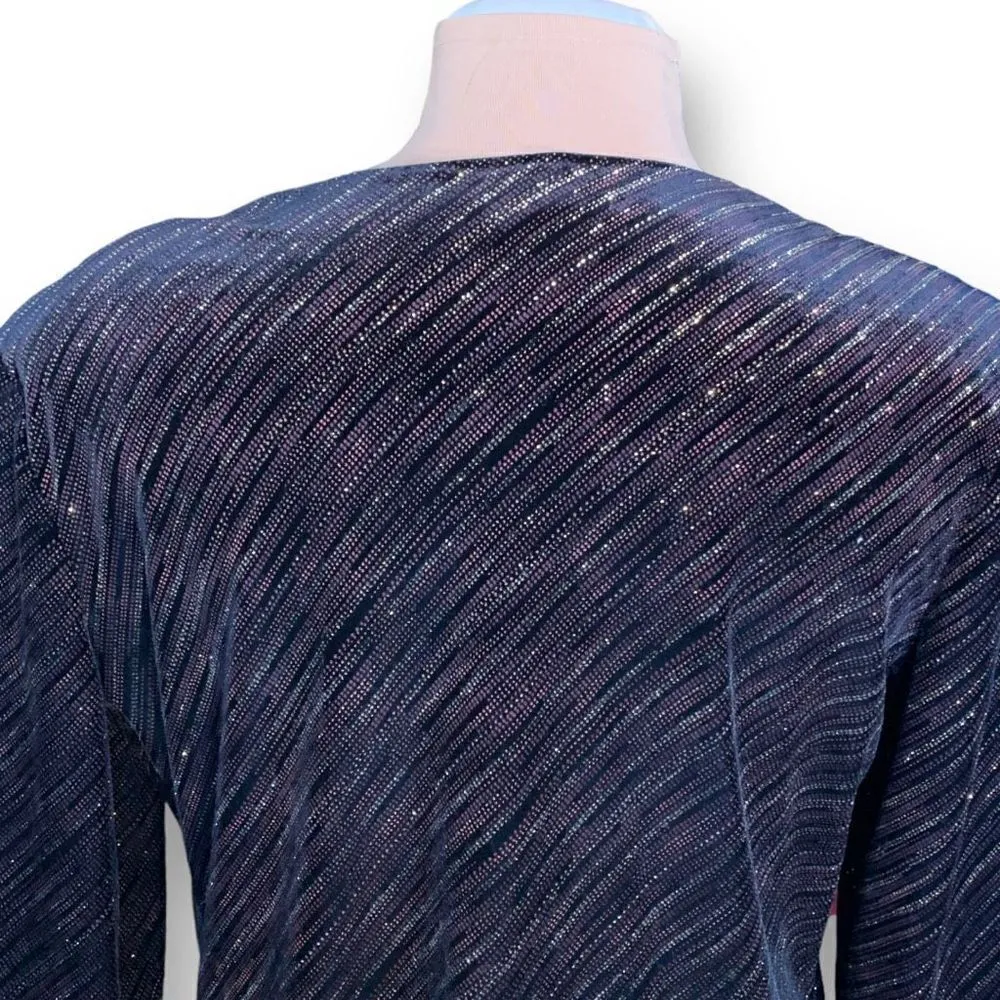 Vintage R&K Originals Cardigan Tank Black Velvet Gold Metallic Glitter Stripe Size 12 - Image 7