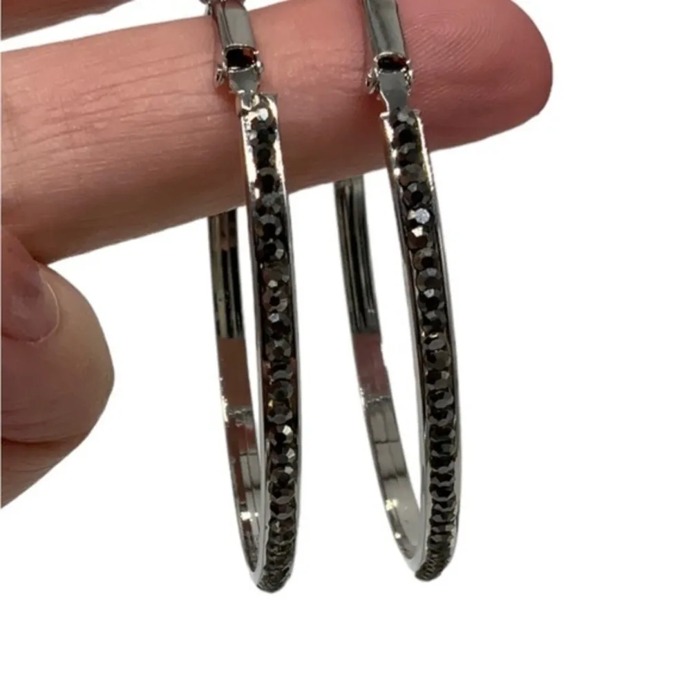 G by Gennaro white and black bling 2” hoops‎ NWT - Image 3