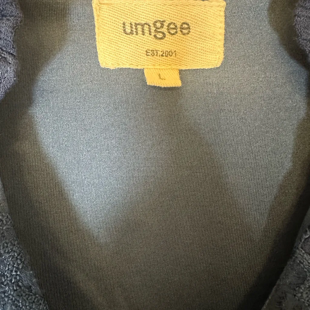 Umgee Navy Blue Boho Mini Dress Size L Lace Yoke V-Neck 3/4 Puff Sleeve, Lined - Image 5