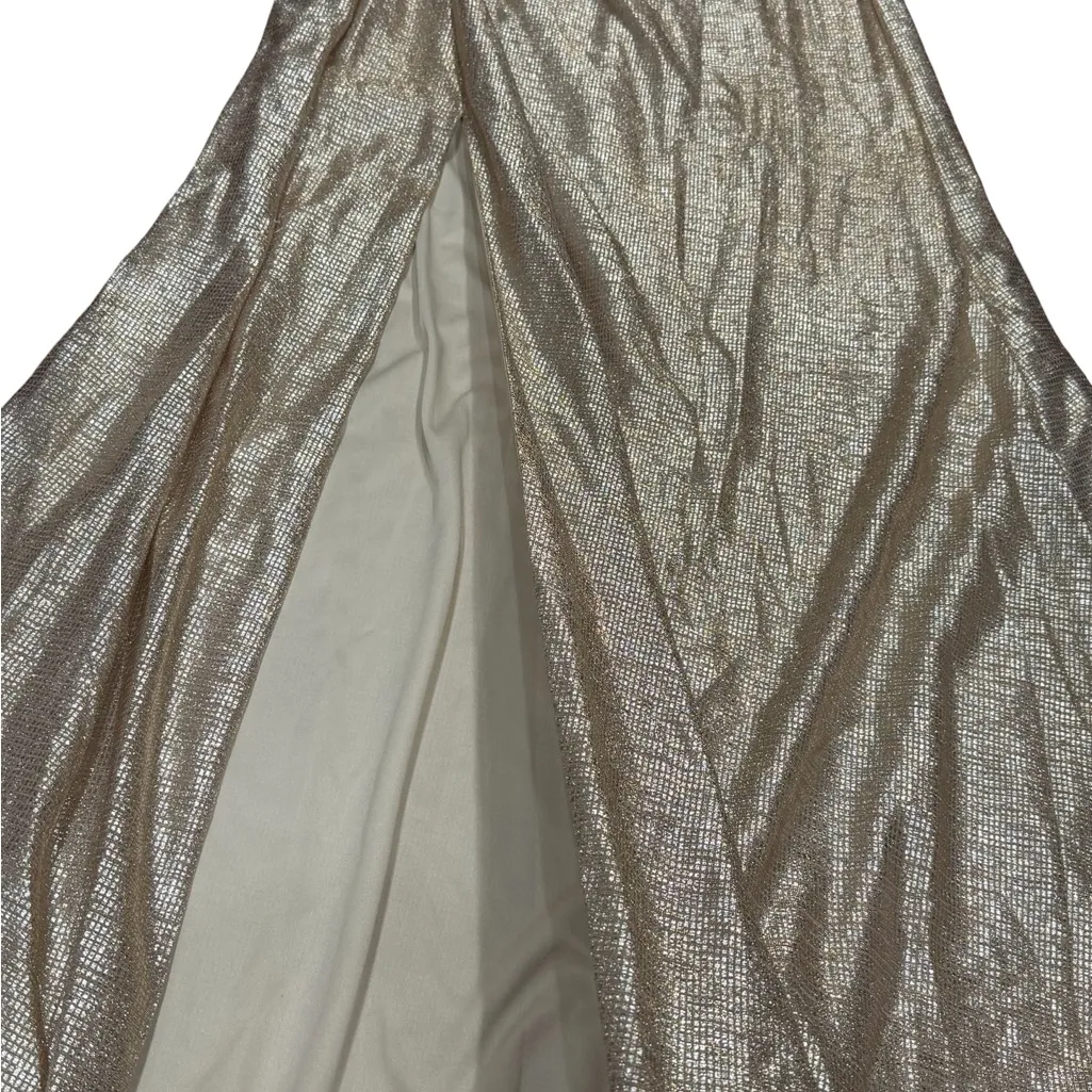 β¨ Hayley Paige Occasions Gold Metallic Strapless Gown β Size 10 - Image 13