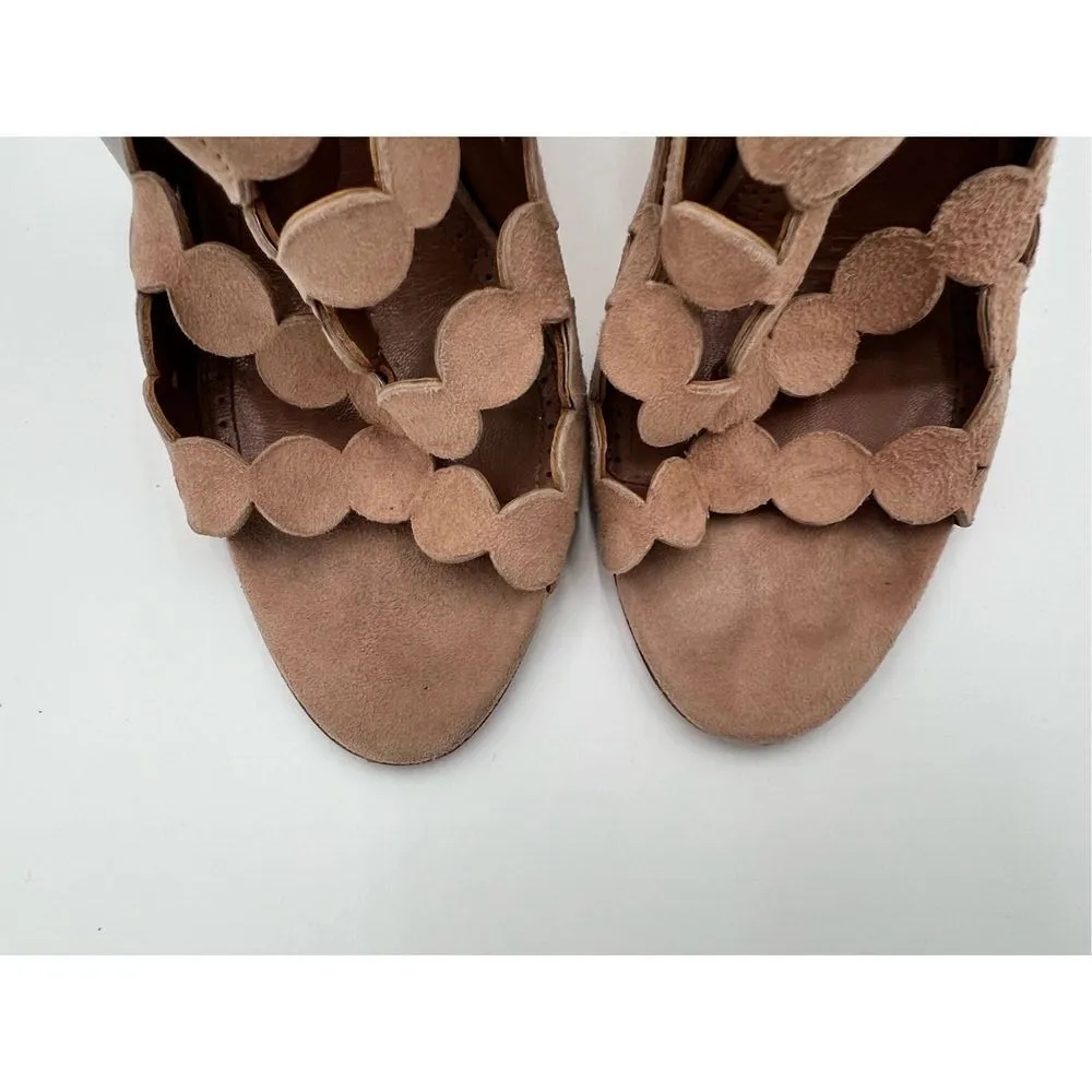 Alaia Paris Laser Cut Suede Booties Sandals Heels Nude Made in Italy 37.5 Tan Size 7 - Image 14
