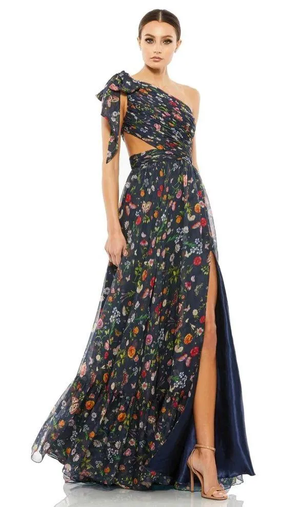 MAC DUGGAL One Shoulder Cut Out Navy Floral Gown 12 - Image 3