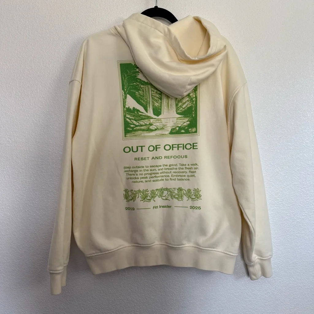 Openhouse Out of Office Cream Hoodie Sweatshirt Medium Green - Image 5