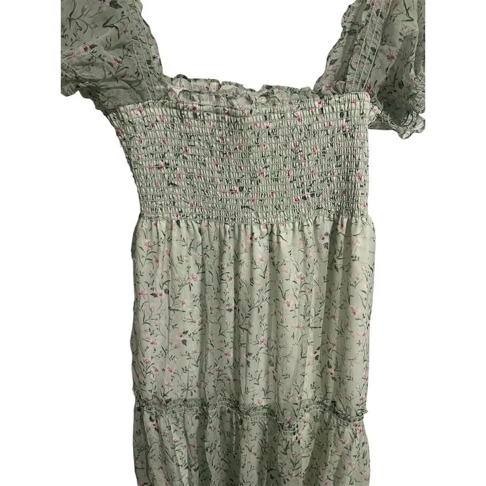 Reveriee Maxi Dress Women's Size XL Green Floral Tiered Short Sleeve Casual NWT - Image 5