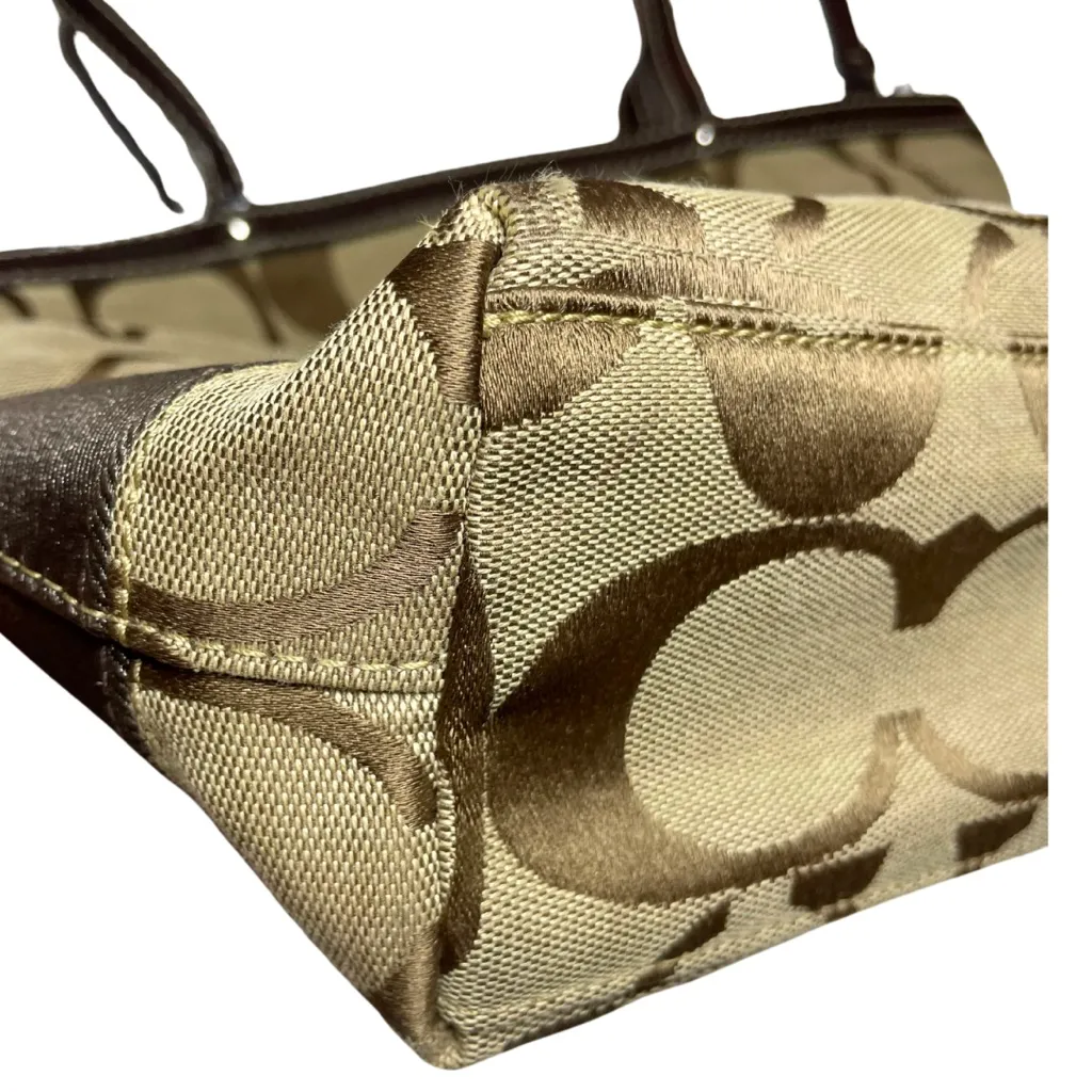 Coach Signature Y2K Stripe Tote Brown + Tan Patent Leather Handles Zip Top - Image 7