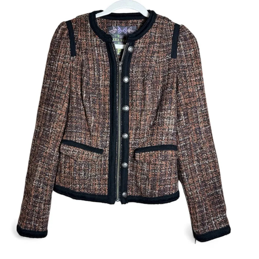 Free People  “Coco” Vintage Tweed Wool Fitted Lined Jacket Sz 2 - Image 3