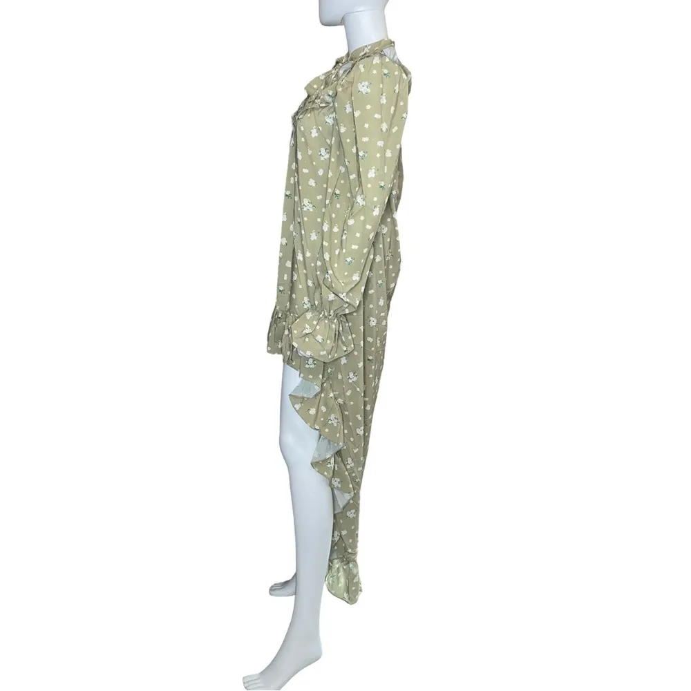 WeWoreWhat Floral Tie Neck Long Sleeve High-low Dress Oat Multi Women’s Sz M - Image 3