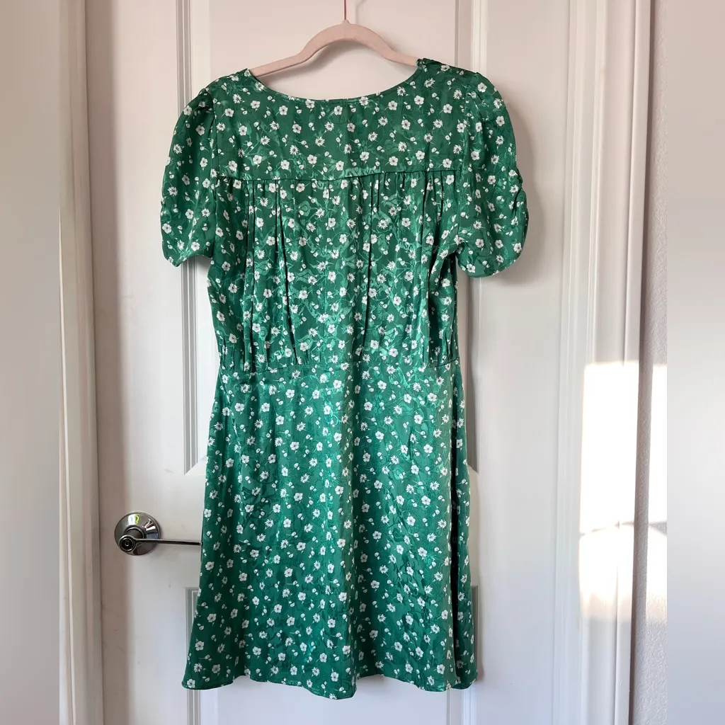 Free People Green Floral‎ Bond Street Ruched Front Mini Dress Size 12 - Image 4
