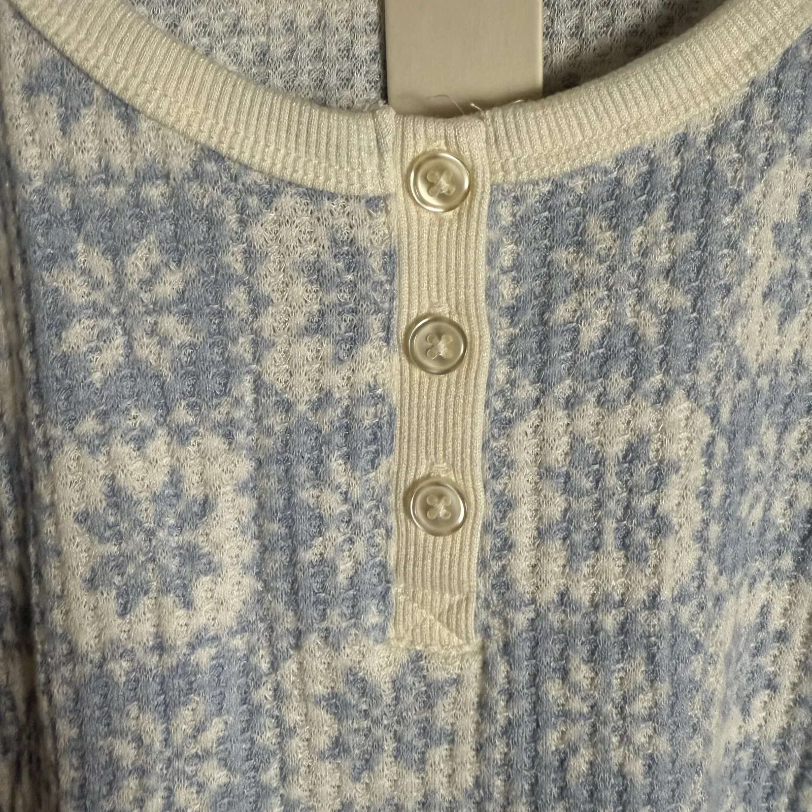 Z Supply Lounge Fireside Fair Isle Blue White Snowflake Knit Pajama Top L - Image 10