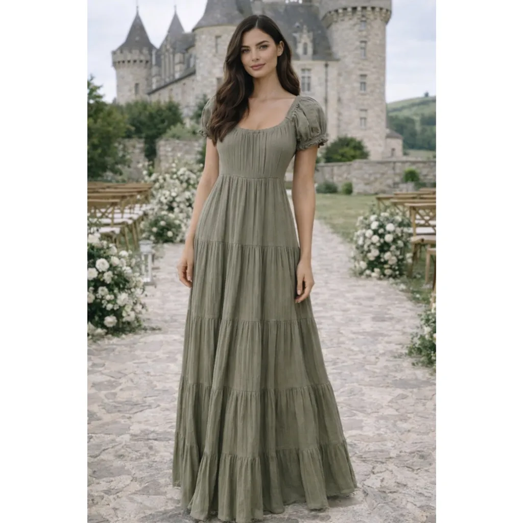 American Eagle Sage Maxi Dress Cottagecore Romantic Tiered Parisian Quiet Luxury - Image 2