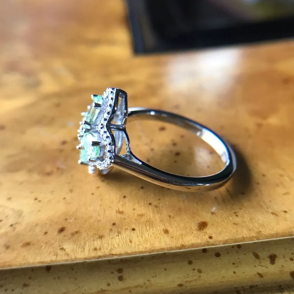 Natural Mint Garnet Moissanite Sterling Silver Ring Size 8 Green - Image 2