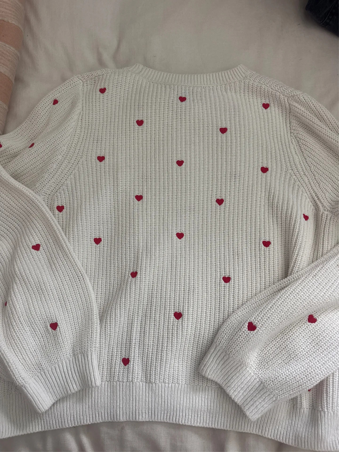 Lucky Brand Heart Sweater Embroidered White Red  - Image 3