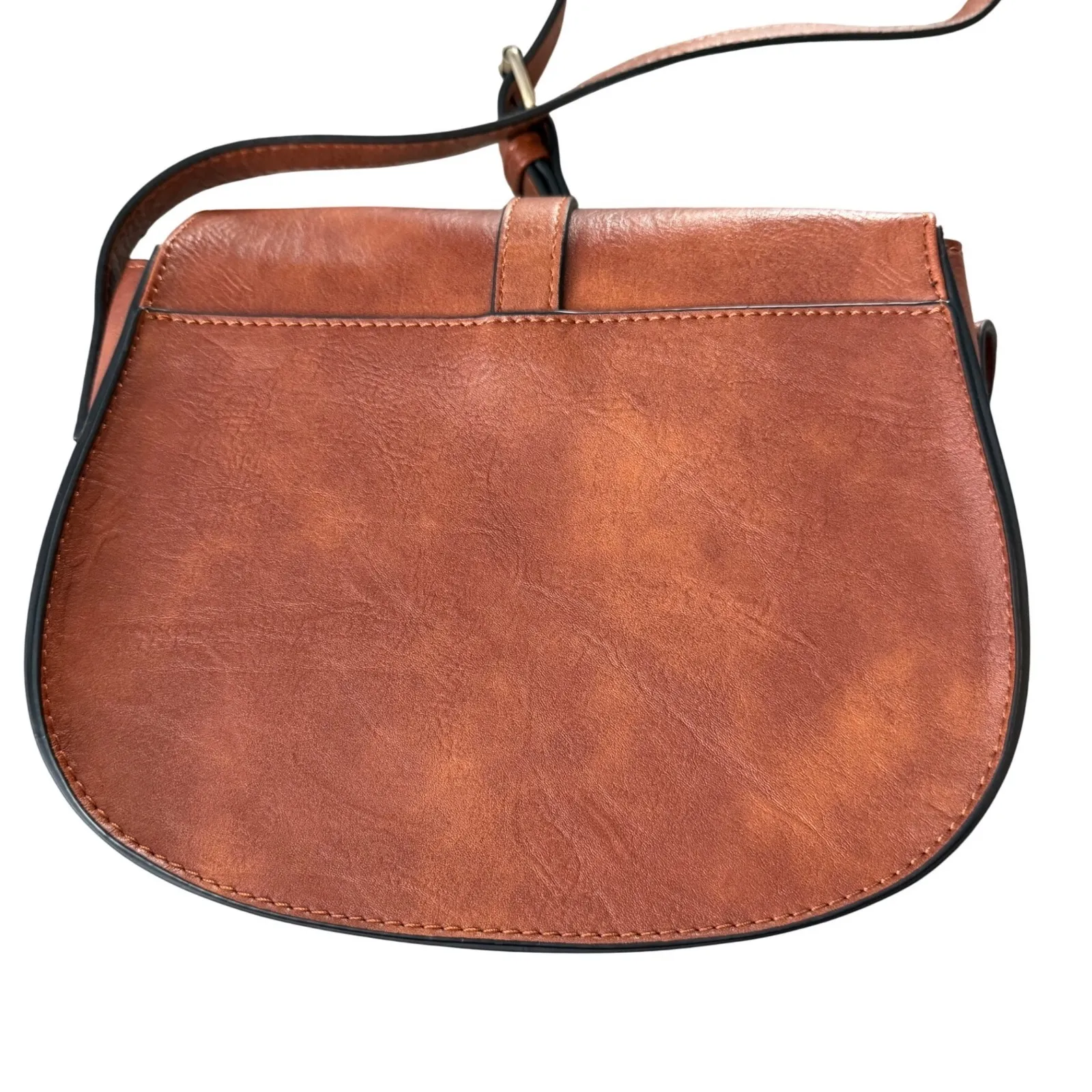 Vintage Inspired Brown Faux Leather Saddle Bag Crossbody Purse - Image 2