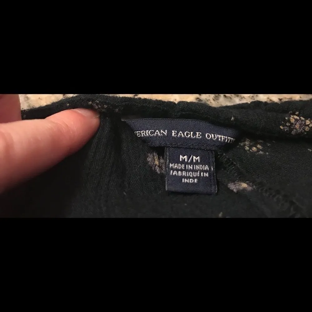 American Eagle Outfitters Flowy Floral Embroidery Boho Peasant Top Medium Blue - Image 5