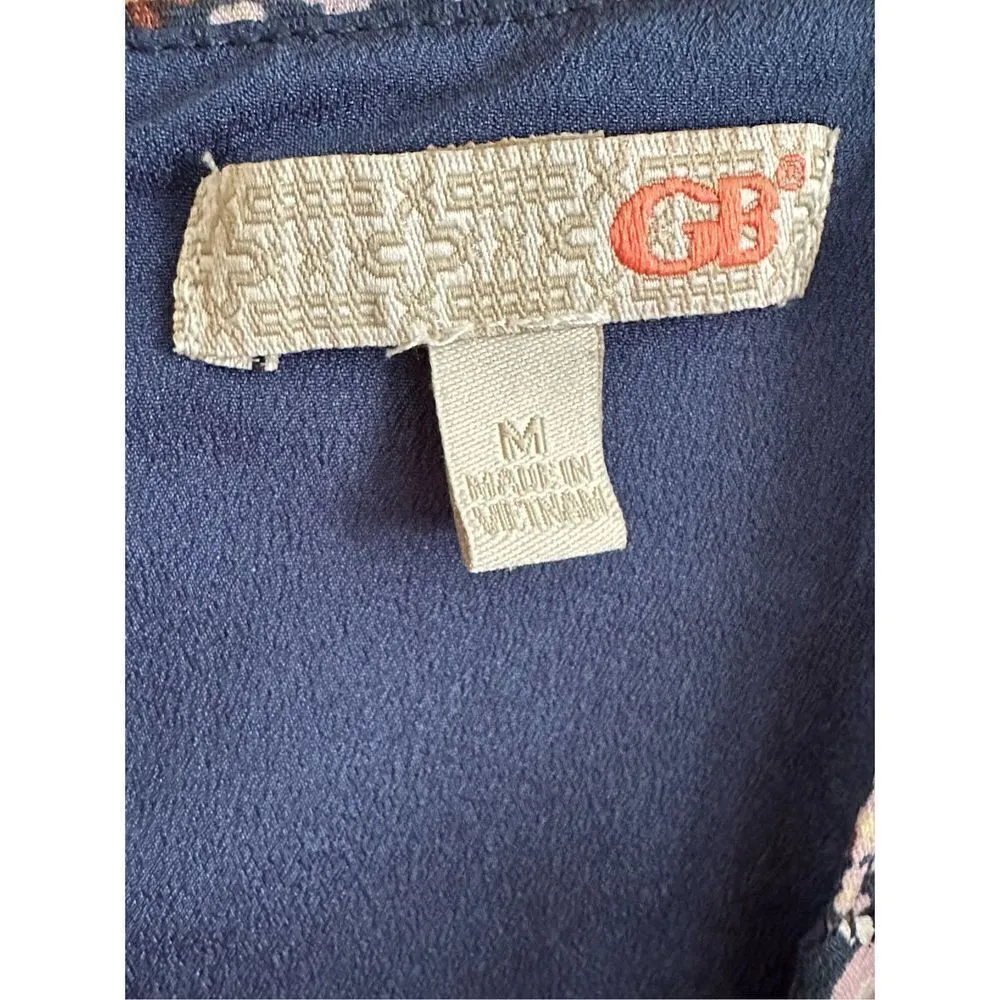 GIANNI BINI DITZY FLORAL PEPLUM CROSS BACK MAXI DRESS WHITE & BLUE SZ M - Image 4