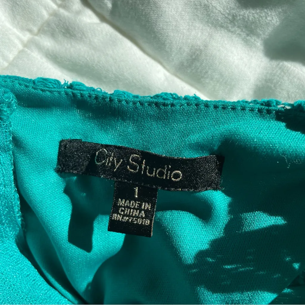City Studio Fit & Flare Turquoise Lace Dress - Image 3