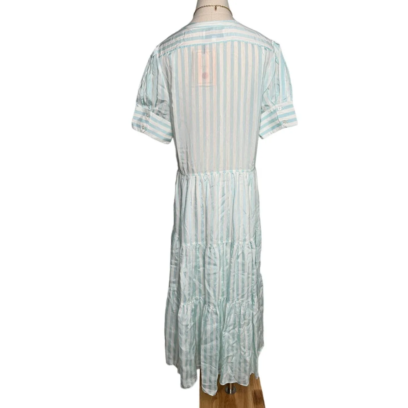 La Ligne Izzy Silk Blend Tiered Striped Dress blue ivory size XL extra large - Image 4