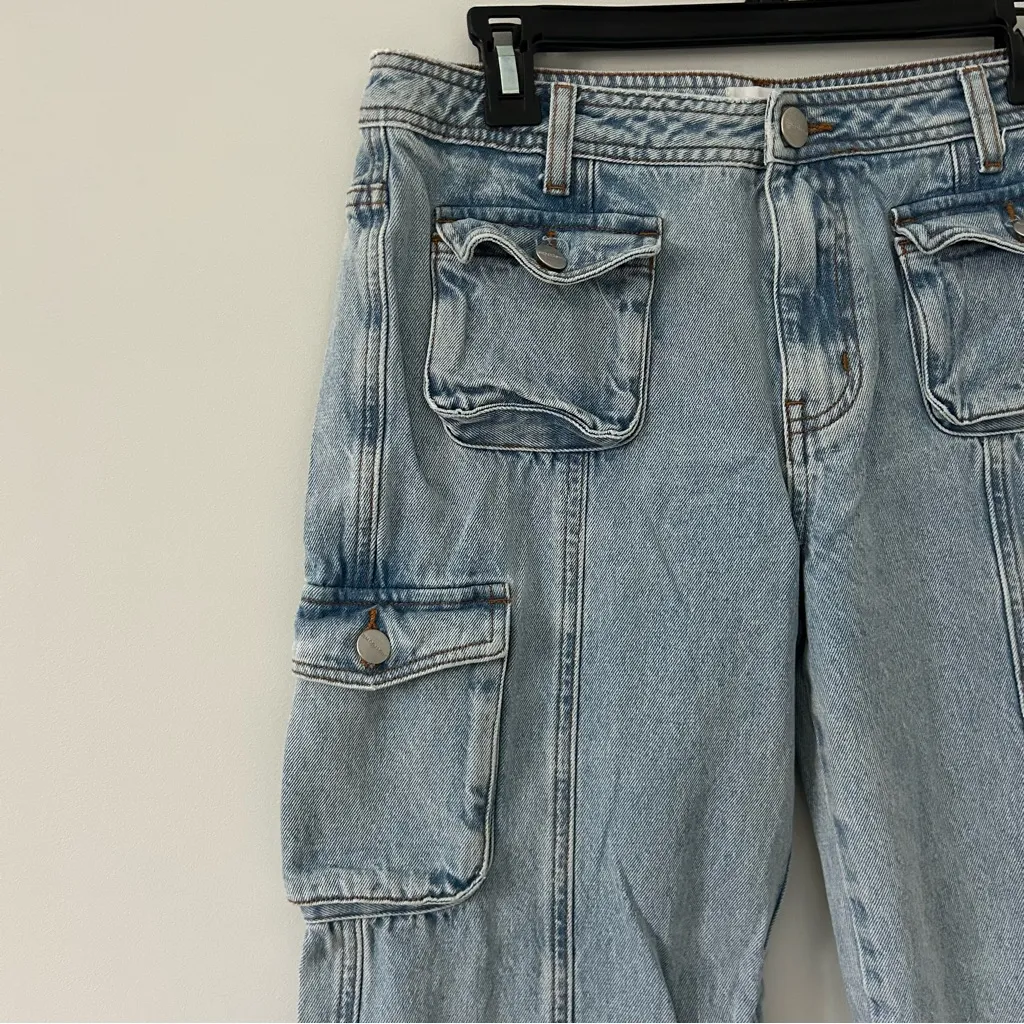 Superdown Brittany Mid Rise Y2K Cargo Light Wash Baggy Denim Straight Jeans 26 - Image 5