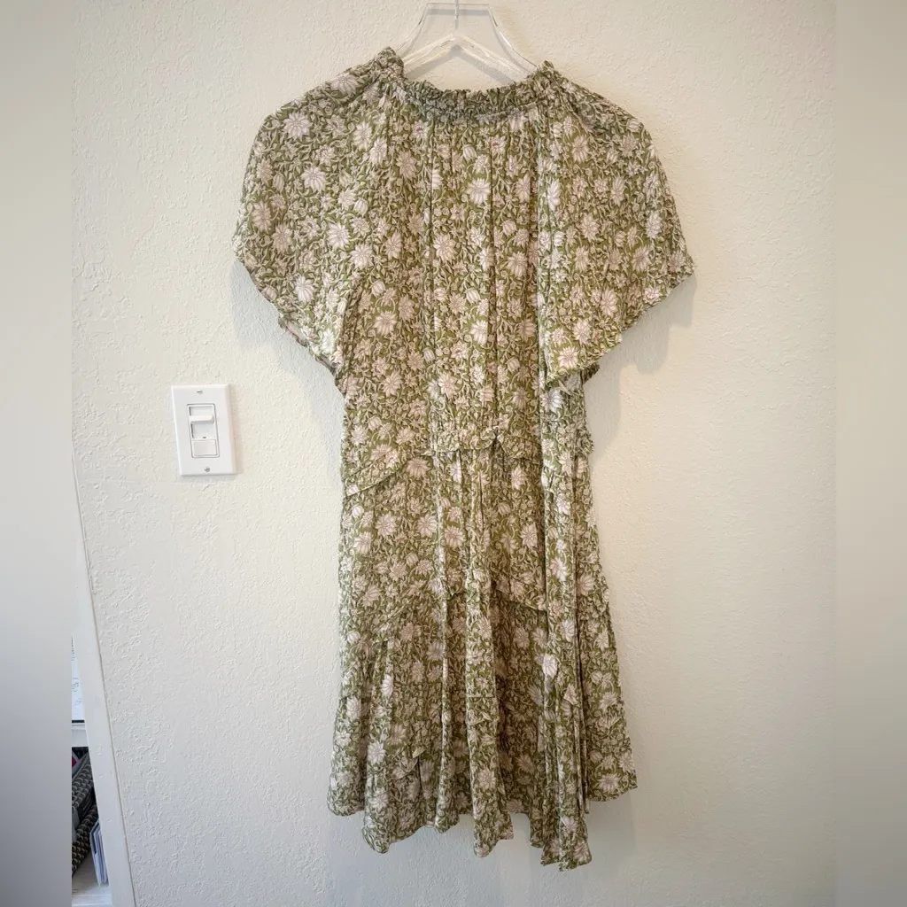 ANTHROPOLOGIE Robin‎ Tiered Ruffle Dress in Moss Green Floral size Small - Image 5