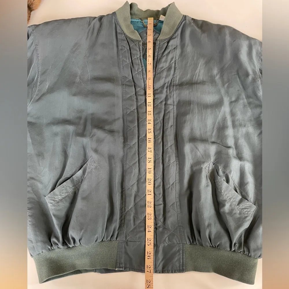 Vintage CV Bicci Teal Silk Quilted Oversized Bomber Jacket Blue Size L - Image 8