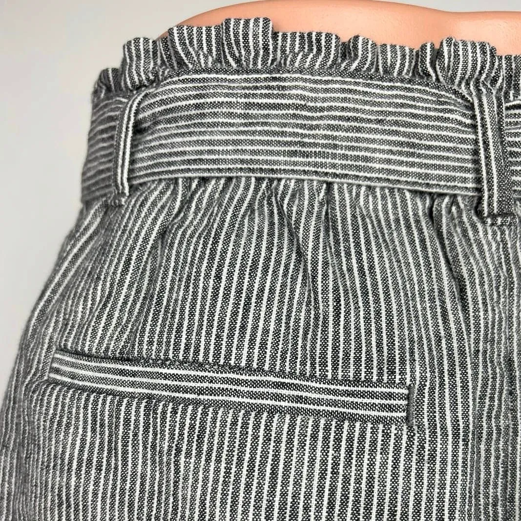 Ann Taylor LOFT Grey Linen Blend Stripe Paperbag Tie Belt Straight Mini Skirt 10 - Image 5